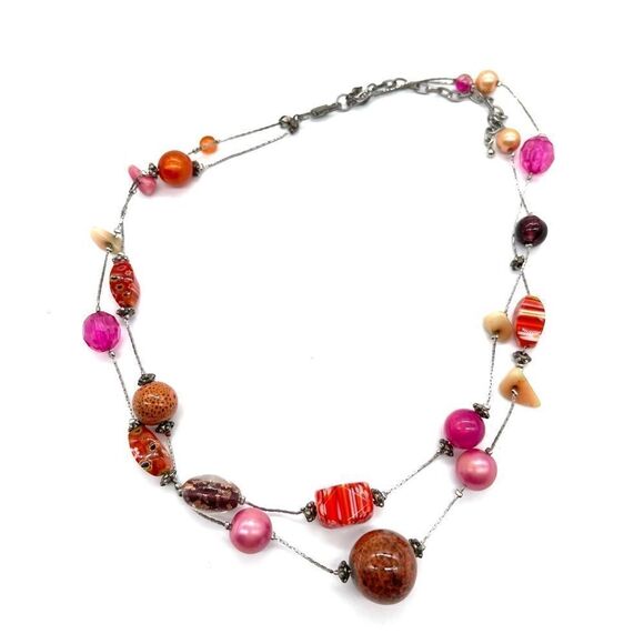 Double SilverTone Chain mixed semi precious stones - Picture 2 of 2